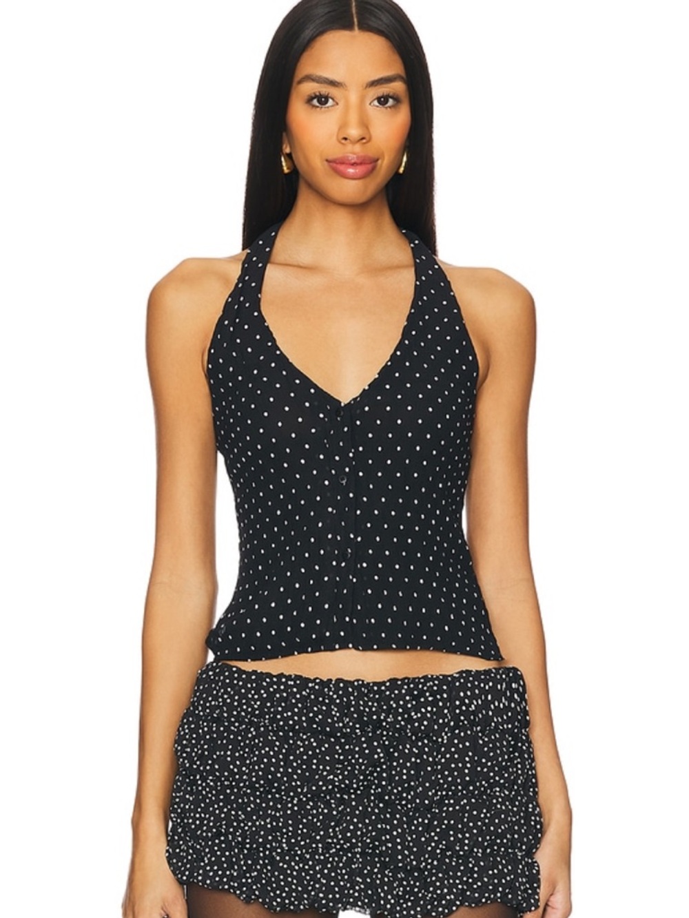 Lioness Black and White Polka Dot Halter Top